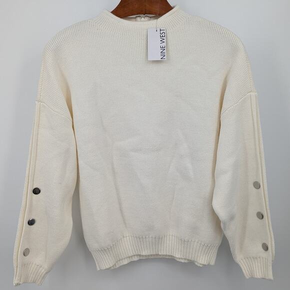 NEW Nine West 2XL Button Sleeve Sweater Ivory Knit Funnel Neck Retro Cozy NWT - Picture 1 of 5
